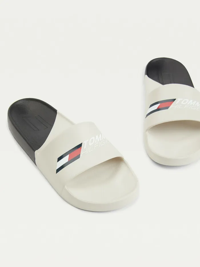 Tommy Hilfiger Sport ColourBlocked Logo Pool Slides White Dove Womens Sandals For Sale