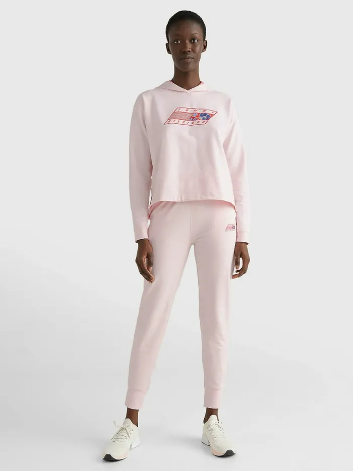 Tommy Hilfiger Sport Flag Logo Hoody Pale Pink Womens Sweatshirts and Hoodies For Sale