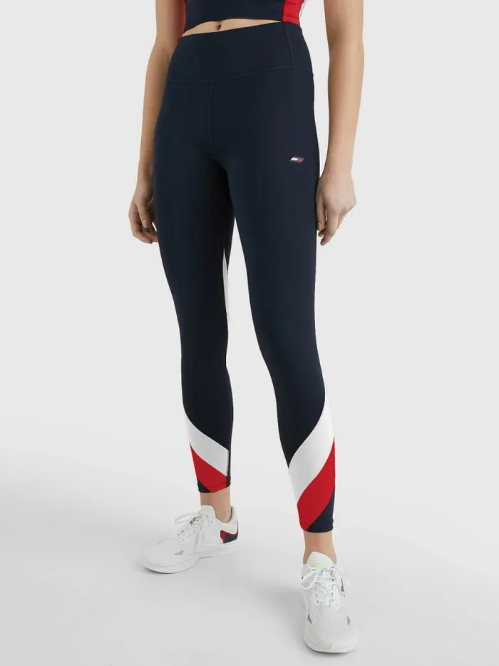 Tommy Hilfiger Sport High Rise ColourBlocked 78 Leggings Desert SkyPrimary Red Womens Trousers