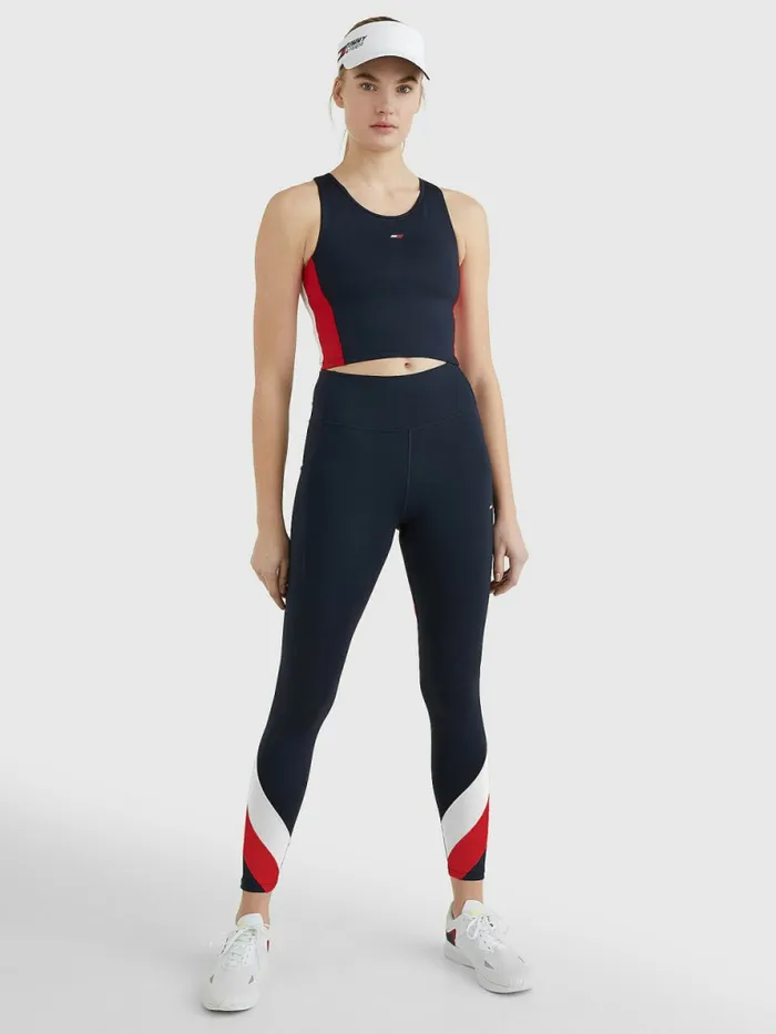 Tommy Hilfiger Sport High Rise ColourBlocked 78 Leggings Desert SkyPrimary Red Womens Trousers