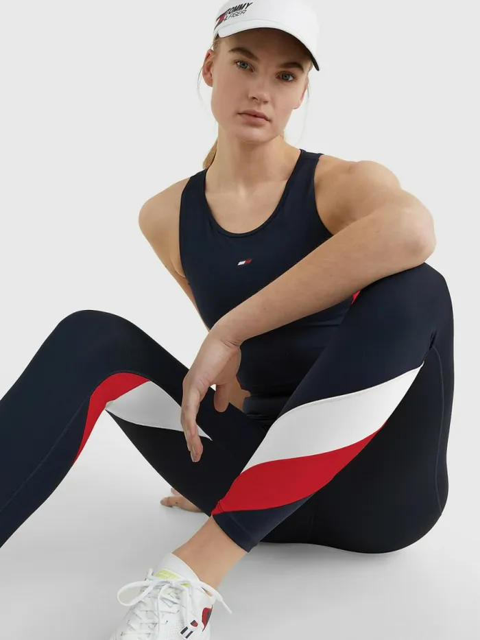 Tommy Hilfiger Sport High Rise ColourBlocked 78 Leggings Desert SkyPrimary Red Womens Trousers