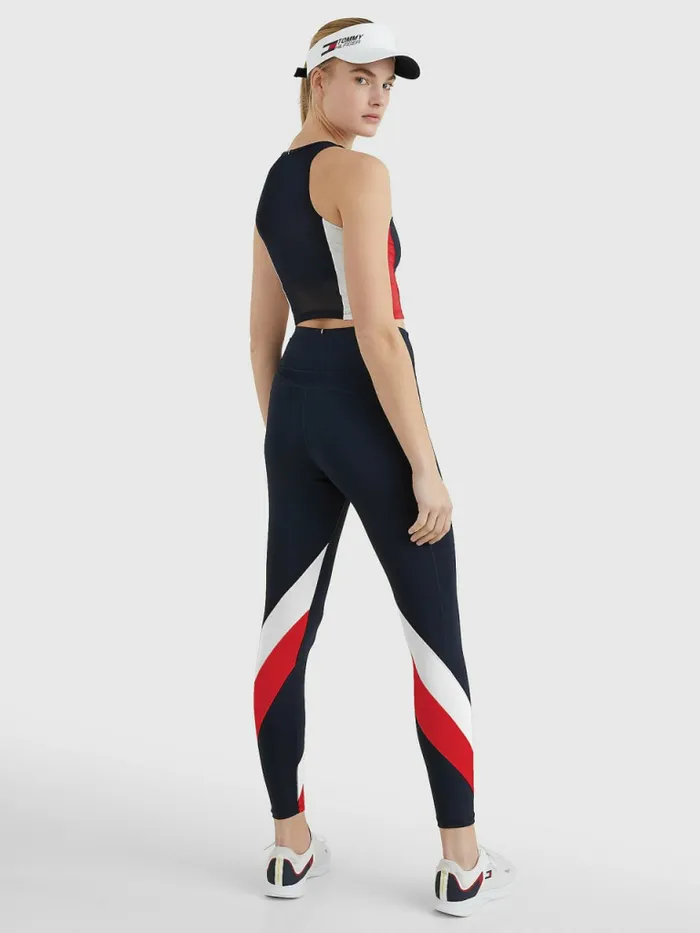 Tommy Hilfiger Sport High Rise ColourBlocked 78 Leggings Desert SkyPrimary Red Womens Trousers
