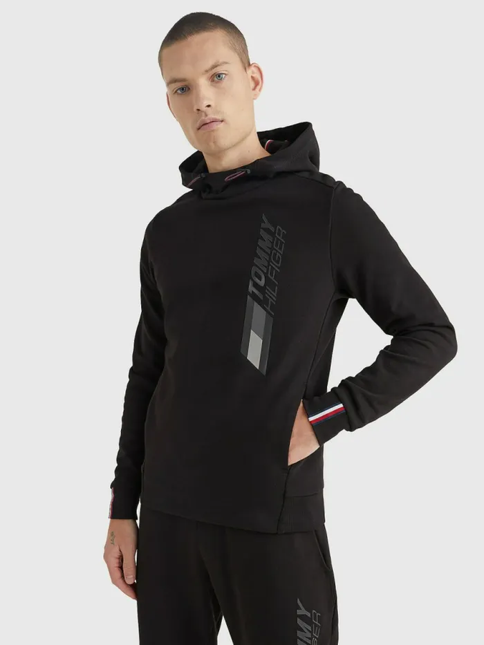Tommy Hilfiger Sport Logo Toggle Cord Hoody Black Mens Sweatshirts and Hoodies Gift for Friend Tommy Hilfiger Sport Logo Toggle Cord Hoody Black Mens Sweatshirts and Hoodies Gift for Friend