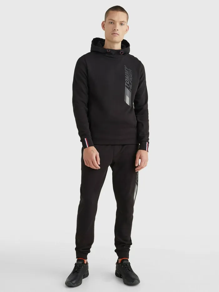 Tommy Hilfiger Sport Logo Toggle Cord Hoody Black Mens Sweatshirts and Hoodies Gift for Friend