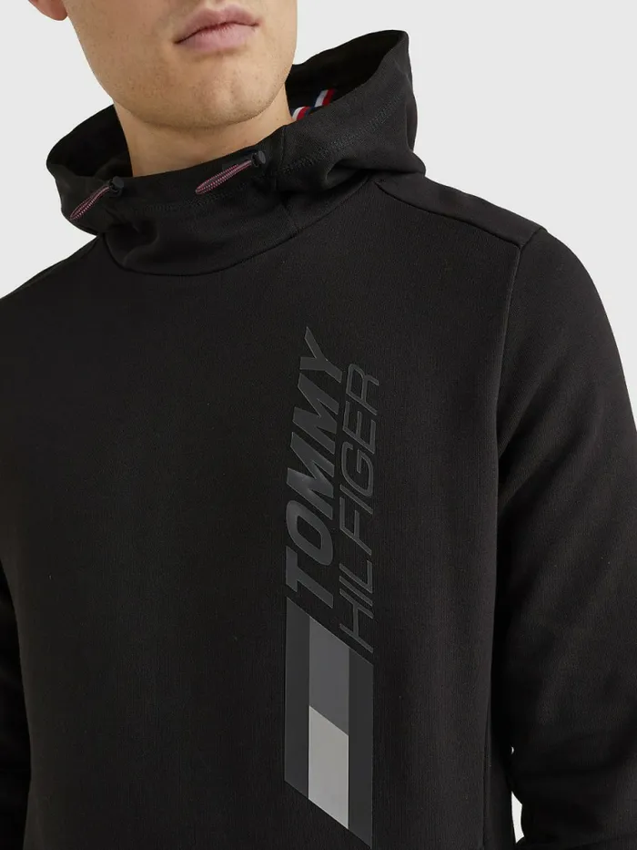 Tommy Hilfiger Sport Logo Toggle Cord Hoody Black Mens Sweatshirts and Hoodies Gift for Friend