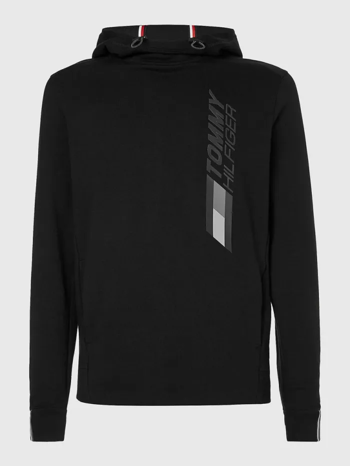 Tommy Hilfiger Sport Logo Toggle Cord Hoody Black Mens Sweatshirts and Hoodies Gift for Friend