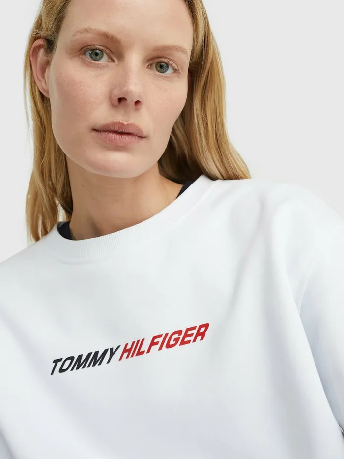 Tommy Hilfiger Sport Relaxed Fit Sweatshirt Th Optic White Womens Sweatshirts and Hoodies Cheap On Sale