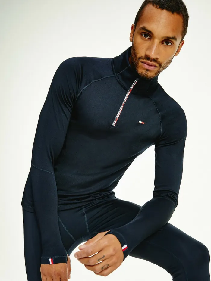 Tommy Hilfiger Sport Tape HalfZip Long Sleeve TShirt Desert Sky Mens Tommy Hilfiger Sport Tommy Hilfiger Sport Tape HalfZip Long Sleeve TShirt Desert Sky Mens Tommy Hilfiger Sport