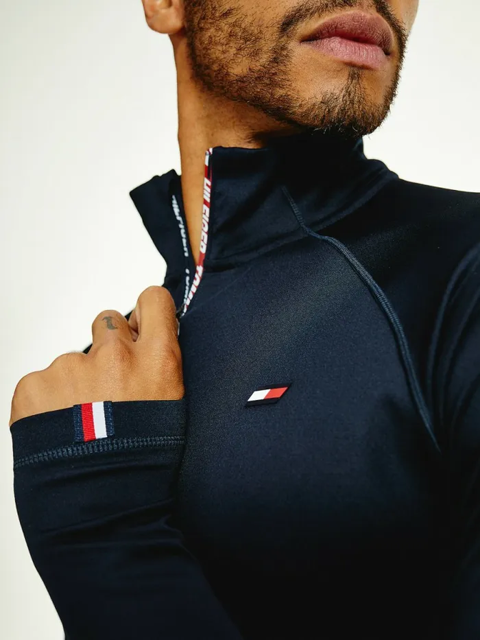 Tommy Hilfiger Sport Tape HalfZip Long Sleeve TShirt Desert Sky Mens Tommy Hilfiger Sport