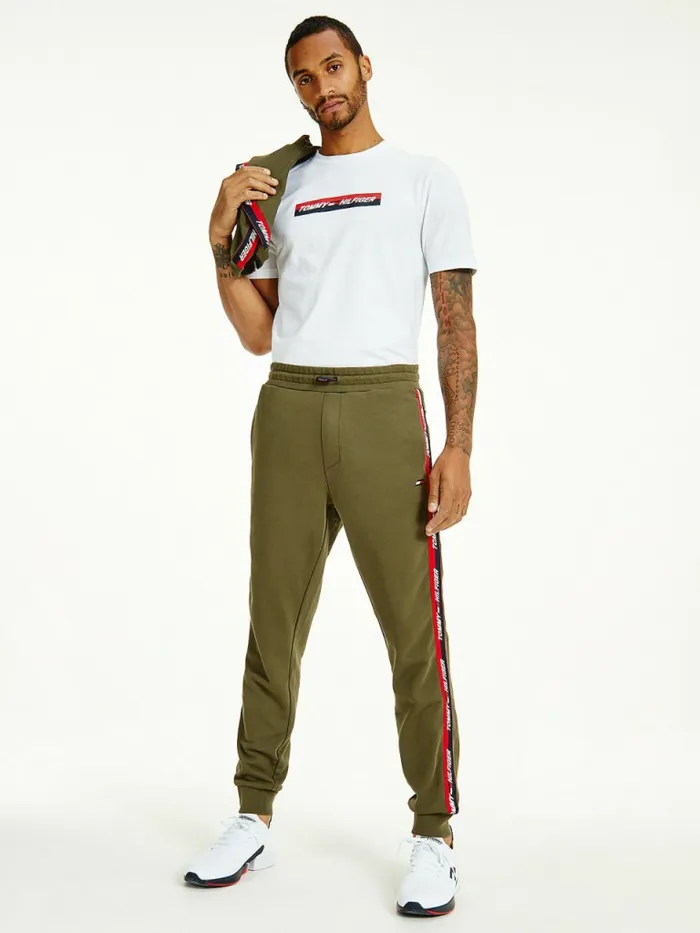 Tommy Hilfiger Sport Tape Joggers Army Green Mens Trousers