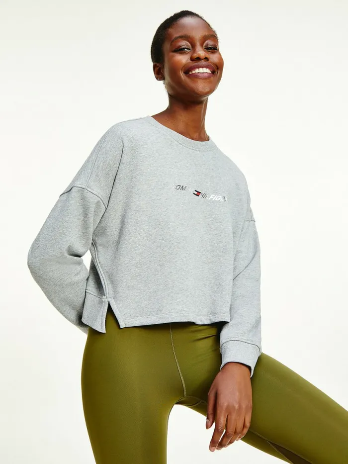 Tommy Hilfiger Sport Th Cool Cropped Sweatshirt Light Grey Heather Womens Sweatshirts and Hoodies Casaul Tommy Hilfiger Sport Th Cool Cropped Sweatshirt Light Grey Heather Womens Sweatshirts and Hoodies Casaul