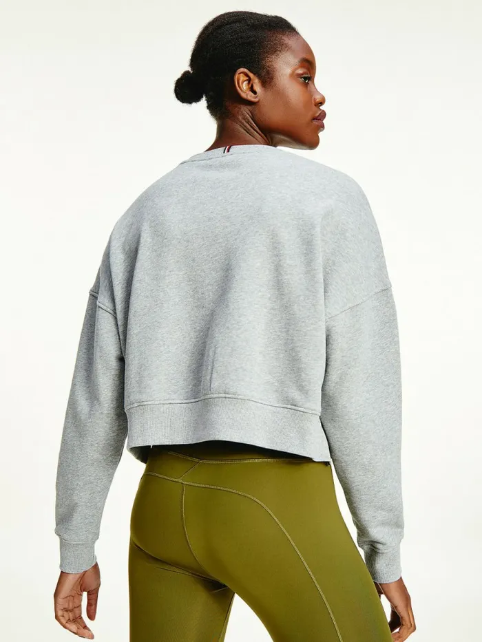 Tommy Hilfiger Sport Th Cool Cropped Sweatshirt Light Grey Heather Womens Sweatshirts and Hoodies Casaul