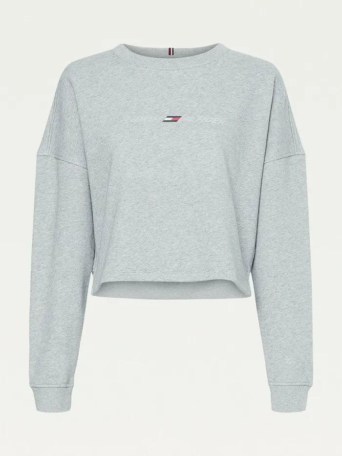 Tommy Hilfiger Sport Th Cool Cropped Sweatshirt Light Grey Heather Womens Sweatshirts and Hoodies Casaul