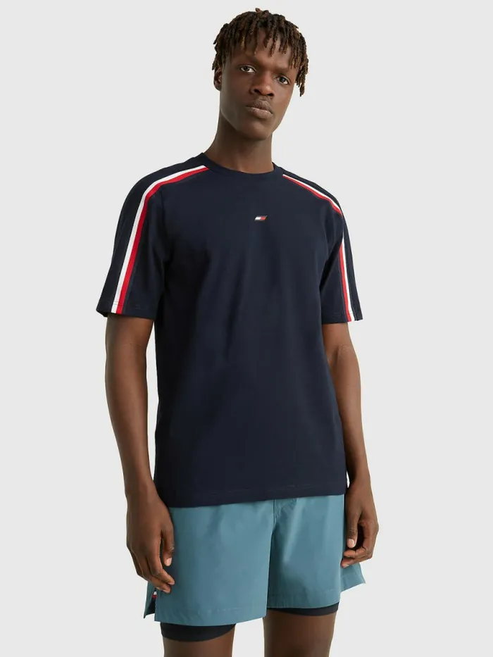 Tommy Hilfiger Sport Th Cool Signature Tape TShirt Desert Sky Mens TShirts Near Me Tommy Hilfiger Sport Th Cool Signature Tape TShirt Desert Sky Mens TShirts Near Me