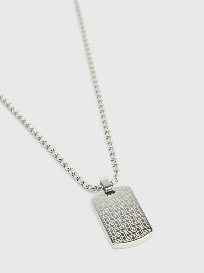 Tommy Hilfiger Stainless Steel Flag Engraved Necklace Silver Mens Jewellery and Cufflinks