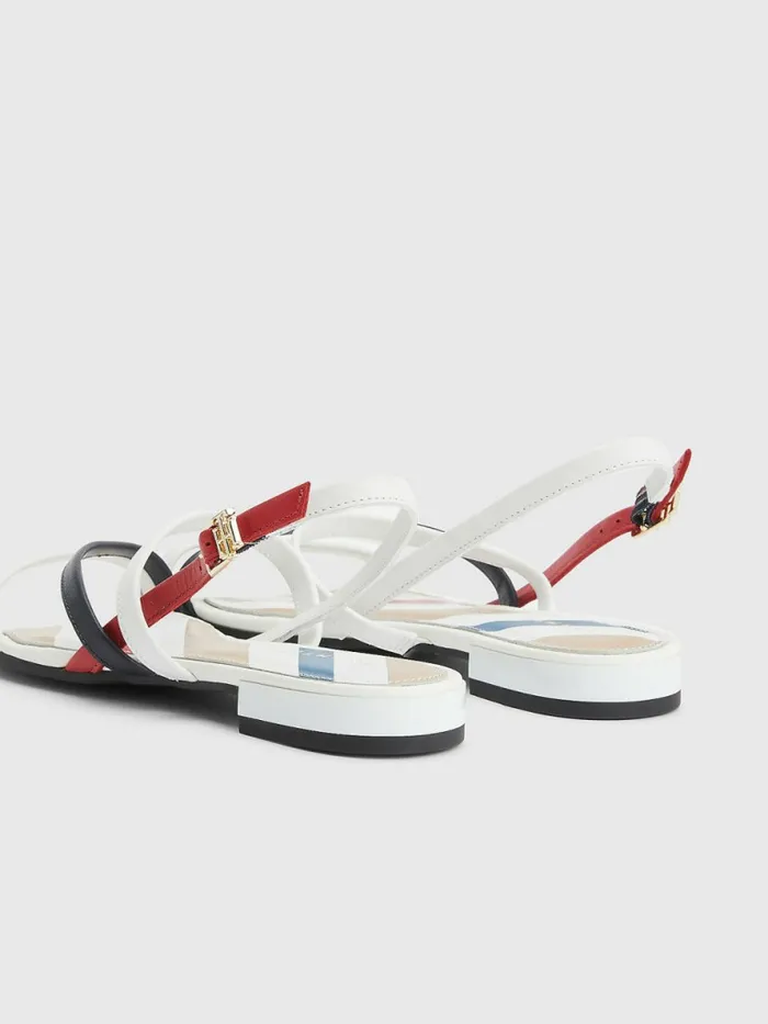 Tommy Hilfiger Strappy Flat Leather Sandals Rwb Womens Flat Shoes Near Me