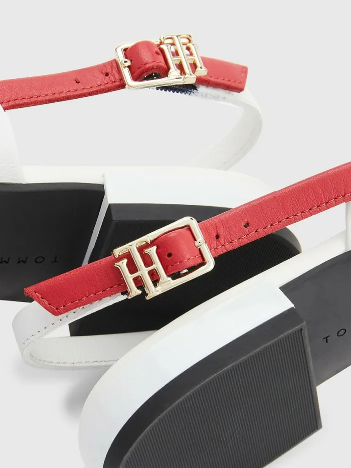 Tommy Hilfiger Strappy Flat Leather Sandals Rwb Womens Flat Shoes Near Me