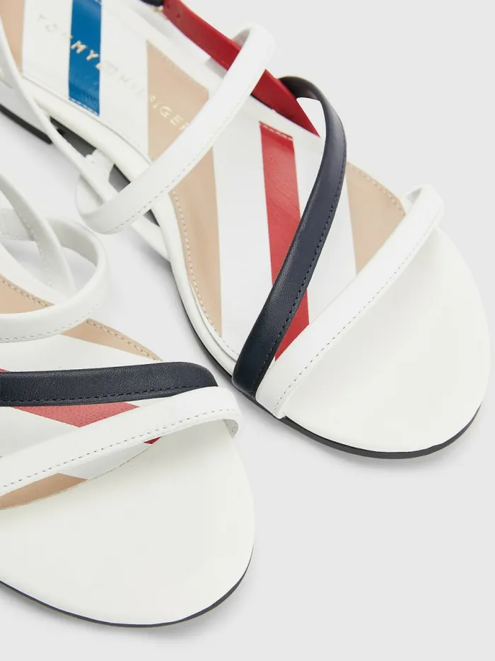 Tommy Hilfiger Strappy Flat Leather Sandals Rwb Womens Flat Shoes Near Me
