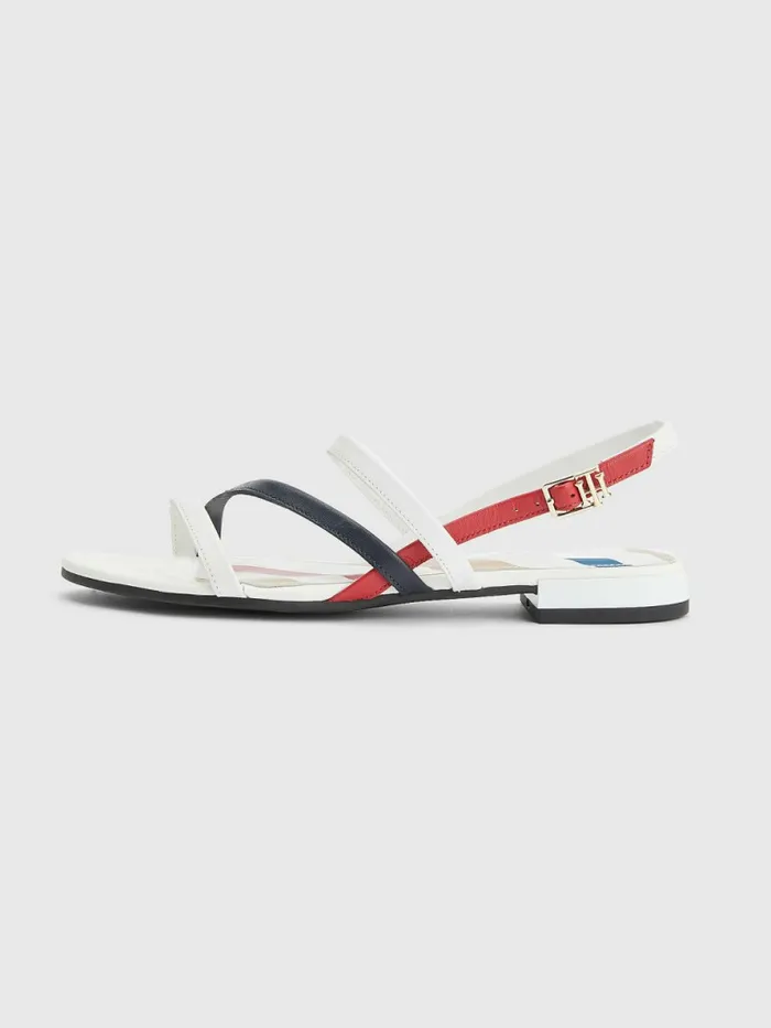 Tommy Hilfiger Strappy Flat Leather Sandals Rwb Womens Flat Shoes Near Me