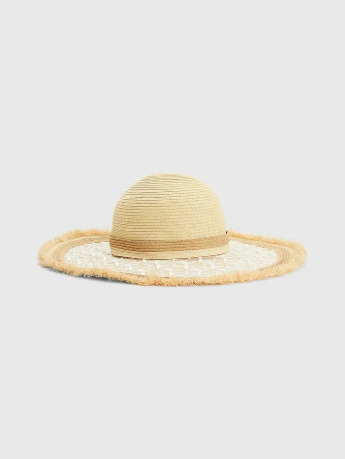 Tommy Hilfiger Straw Monogram Hat Neutral Womens Hats and Scarves Popular