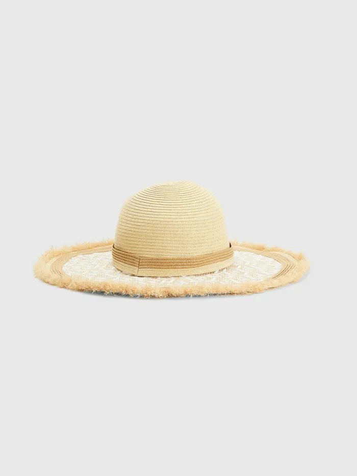 Tommy Hilfiger Straw Monogram Hat Neutral Womens Hats and Scarves Popular