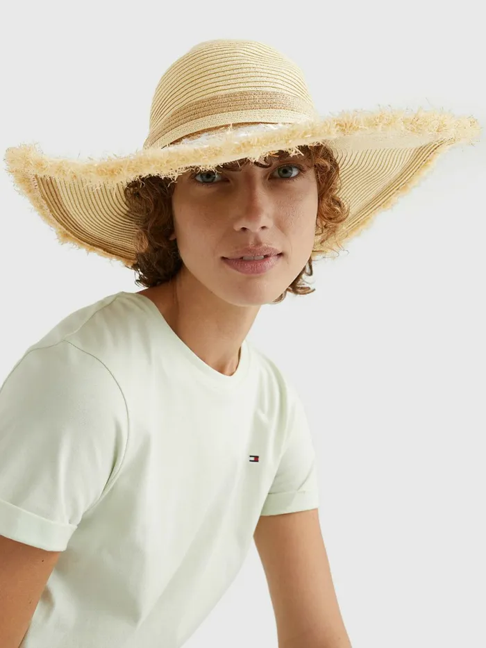 Tommy Hilfiger Straw Monogram Hat Neutral Womens Hats and Scarves Popular