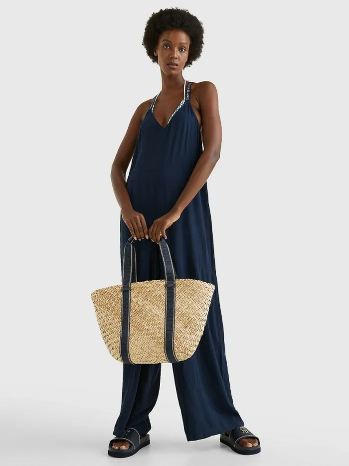 Tommy Hilfiger Straw Signature Beach Tote Desert Sky Womens Bags Gift 4 You