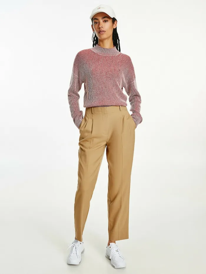 Tommy Hilfiger Stripe Mock Turtleneck Wool Jumper Regatta RedPale Pink Swt Womens Knitwear Gift 4 You Tommy Hilfiger Stripe Mock Turtleneck Wool Jumper Regatta RedPale Pink Swt Womens Knitwear Gift 4 You