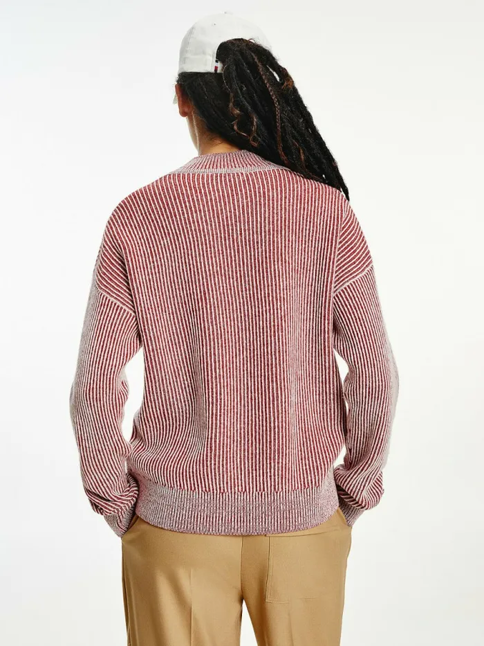Tommy Hilfiger Stripe Mock Turtleneck Wool Jumper Regatta RedPale Pink Swt Womens Knitwear Gift 4 You