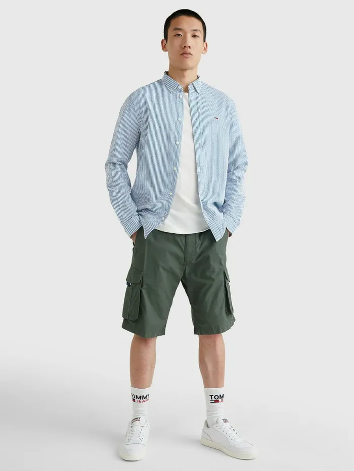 Tommy Hilfiger Stripe Organic Cotton Seersucker Shirt Regatta BlueWhite Stripe Mens Shirts Popular