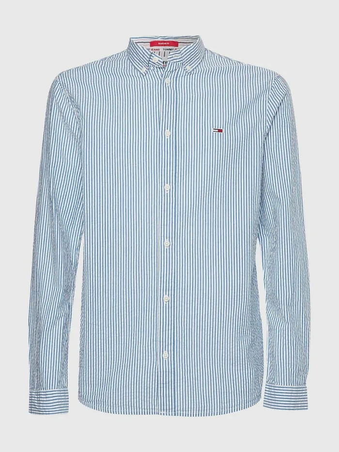 Tommy Hilfiger Stripe Organic Cotton Seersucker Shirt Regatta BlueWhite Stripe Mens Shirts Popular
