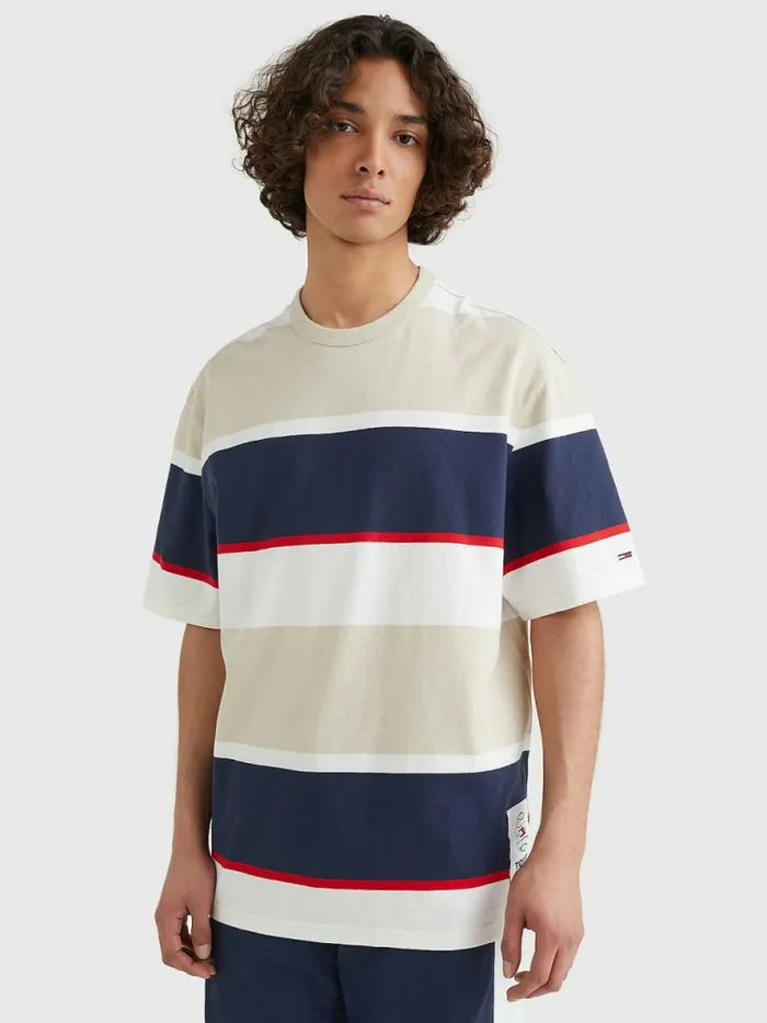 Tommy Hilfiger Stripe Organic Cotton TShirt Savannah Sand Mens TShirts Gift for Friend Tommy Hilfiger Stripe Organic Cotton TShirt Savannah Sand Mens TShirts Gift for Friend
