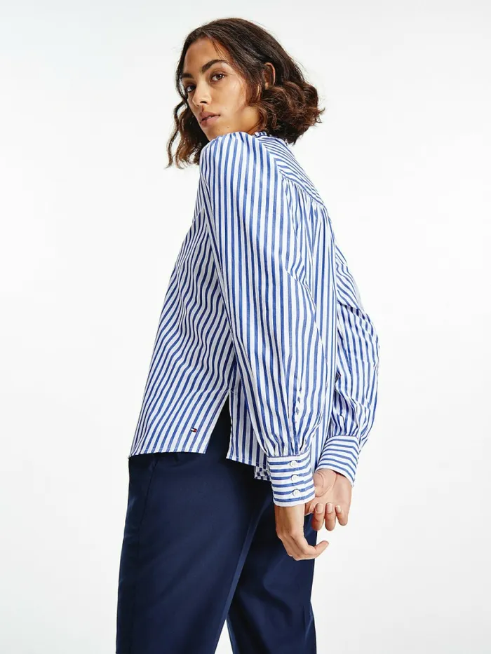 Tommy Hilfiger Stripe Relaxed Fit Frill Blouse Bold StpWedge Blue Womens Shirts and Blouses Gift for Friend