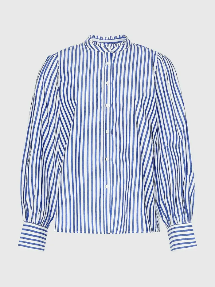 Tommy Hilfiger Stripe Relaxed Fit Frill Blouse Bold StpWedge Blue Womens Shirts and Blouses Gift for Friend