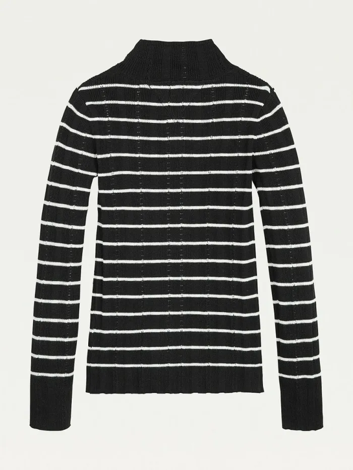Tommy Hilfiger Stripe Rib Pointelle Turtle Neck Jumper BlackIvory Petal Stripe Girls Jumpers and Cardigans Gift for Friend