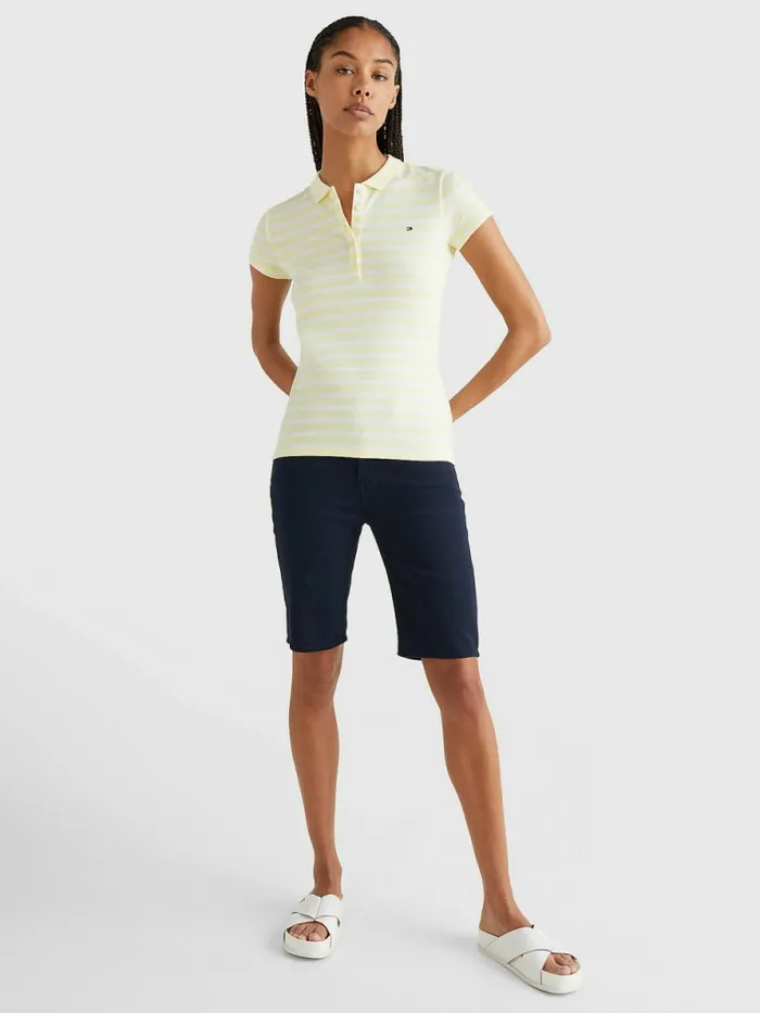 Tommy Hilfiger Stripe Slim Fit Polo Breton StpLemon Twist White Womens Polo Shirts Near Me