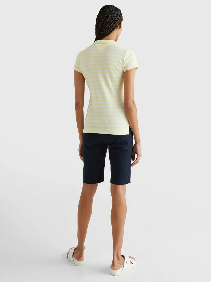 Tommy Hilfiger Stripe Slim Fit Polo Breton StpLemon Twist White Womens Polo Shirts Near Me