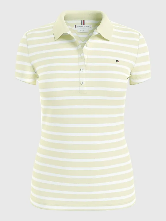 Tommy Hilfiger Stripe Slim Fit Polo Breton StpLemon Twist White Womens Polo Shirts Near Me