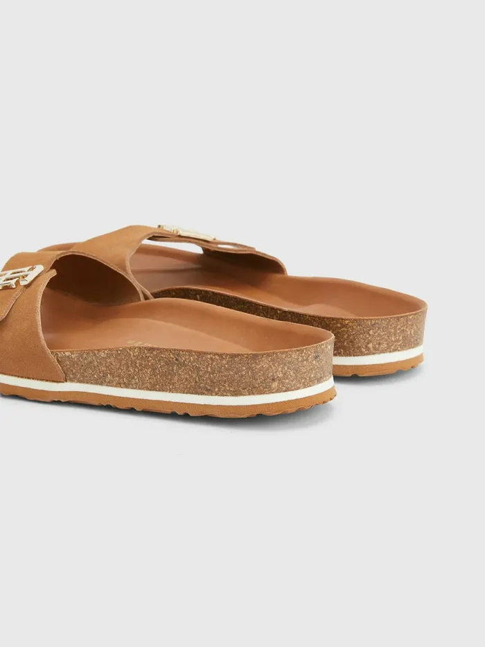 Tommy Hilfiger Suede Cork Flat Sandals Summer Cognac Womens Sandals Sale