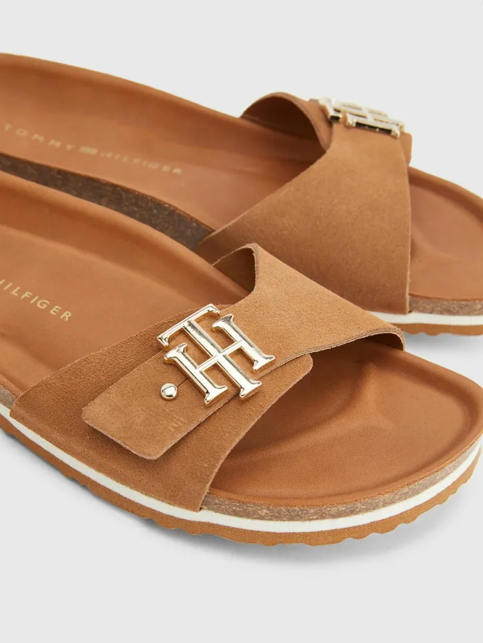 Tommy Hilfiger Suede Cork Flat Sandals Summer Cognac Womens Sandals Sale