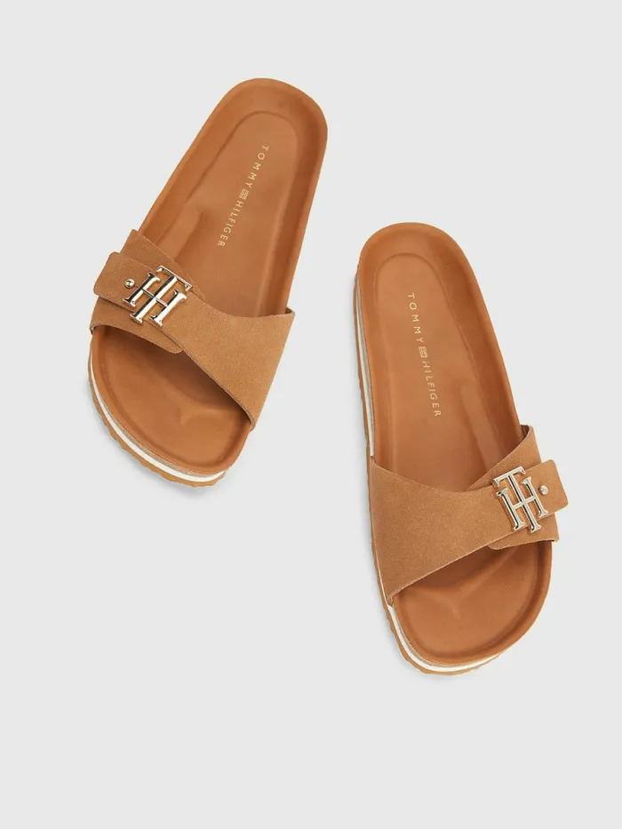Tommy Hilfiger Suede Cork Flat Sandals Summer Cognac Womens Sandals Sale