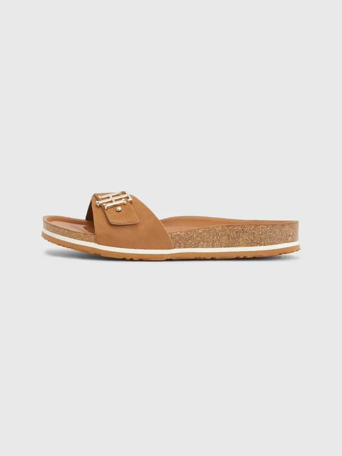 Tommy Hilfiger Suede Cork Flat Sandals Summer Cognac Womens Sandals Sale