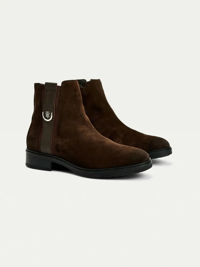 Tommy Hilfiger Suede Monogram Ankle Boots Cocoa Womens Boots On Sale