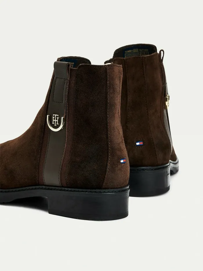 Tommy Hilfiger Suede Monogram Ankle Boots Cocoa Womens Boots On Sale