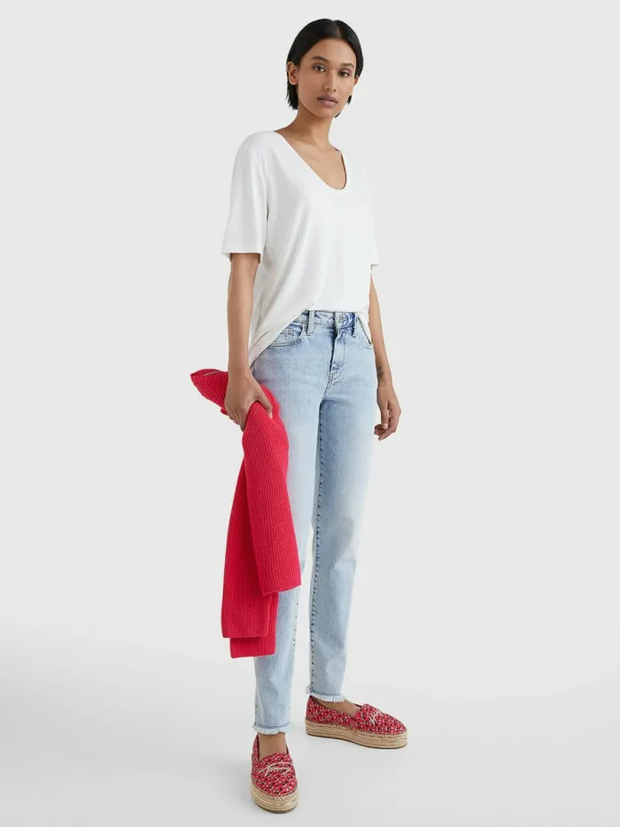 Tommy Hilfiger Sueded Scoop Neck Relaxed TShirt Sueded Ecru Womens TShirts Cheap On Sale
