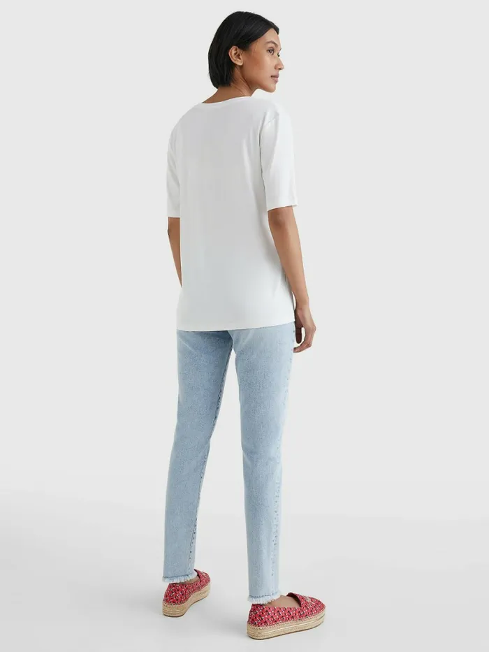 Tommy Hilfiger Sueded Scoop Neck Relaxed TShirt Sueded Ecru Womens TShirts Cheap On Sale