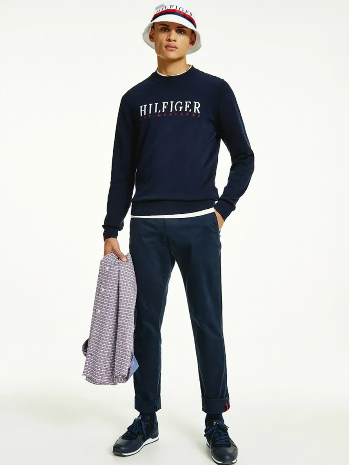 Tommy Hilfiger Supima Cotton Graphic Crew Neck Jumper Desert Sky Mens Knitwear Gift Ideas Tommy Hilfiger Supima Cotton Graphic Crew Neck Jumper Desert Sky Mens Knitwear Gift Ideas