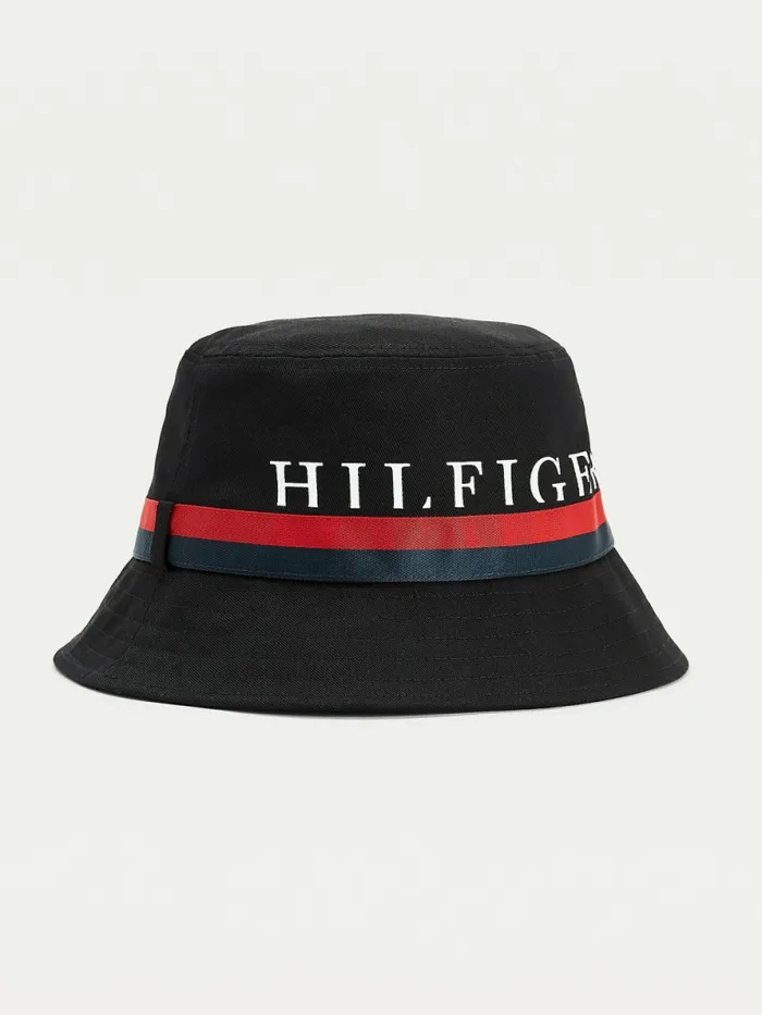 Tommy Hilfiger Tape Bucket Hat Black Mens Hats and Scarves For Sale