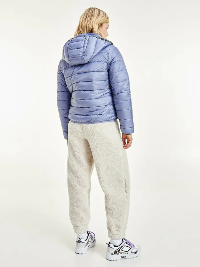 Tommy Hilfiger Tape Detail Quilted Hooded Jacket Lavender Grey Womens Coats and Jackets Popular