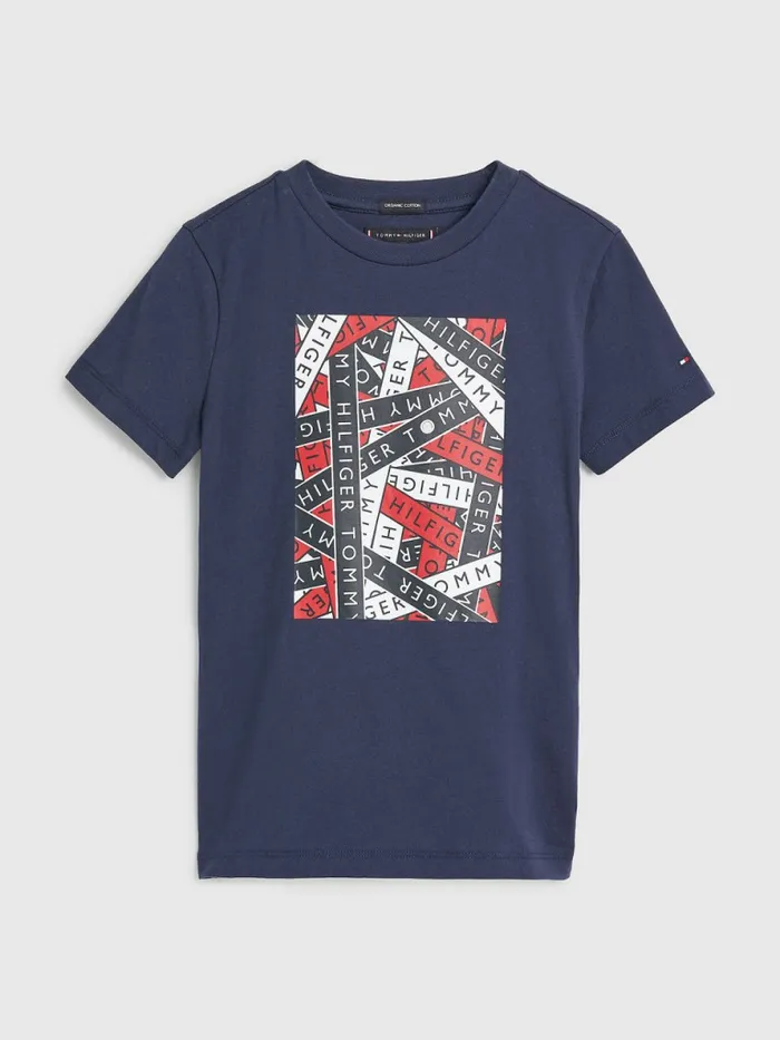 Tommy Hilfiger Tape Logo Organic Cotton TShirt Twilight Navy Boys TShirts and Polos Gift Ideas Tommy Hilfiger Tape Logo Organic Cotton TShirt Twilight Navy Boys TShirts and Polos Gift Ideas